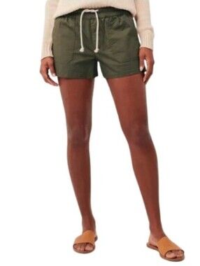 Pact Women's Green Woven Twill Drawstring Short Size Medium Organic Cotton Blend
